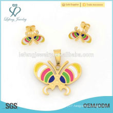 Top selling fashion jewelry sets factory price,316l yellow gold stainless steel butterfly sets design for ladies
